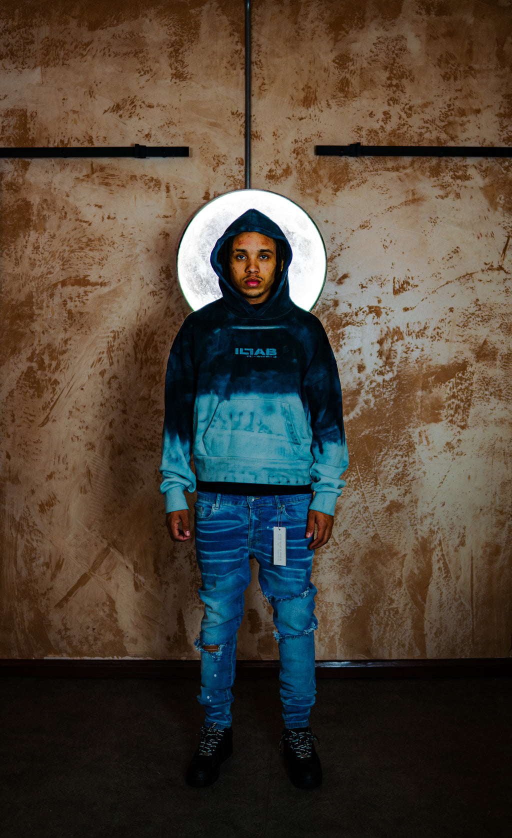 j. BLUE DISTRESSED STARDUST